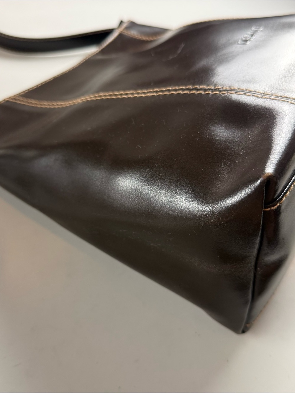 vtg Y2K DESMO Italian Brown Leather Shoulder Bag Hobo Minimalist Baguette - Picture 5 of 10